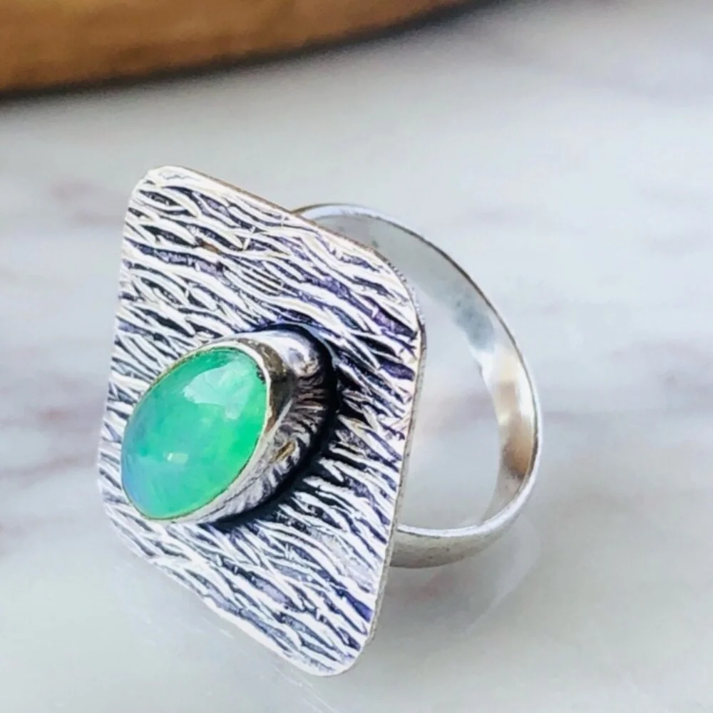 Rainbow Moonstone Silver Ring
